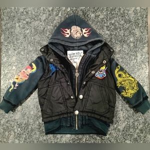 Ed Hardy Bulldog Embroidered Childs Jacket Size 3/4 Toddler